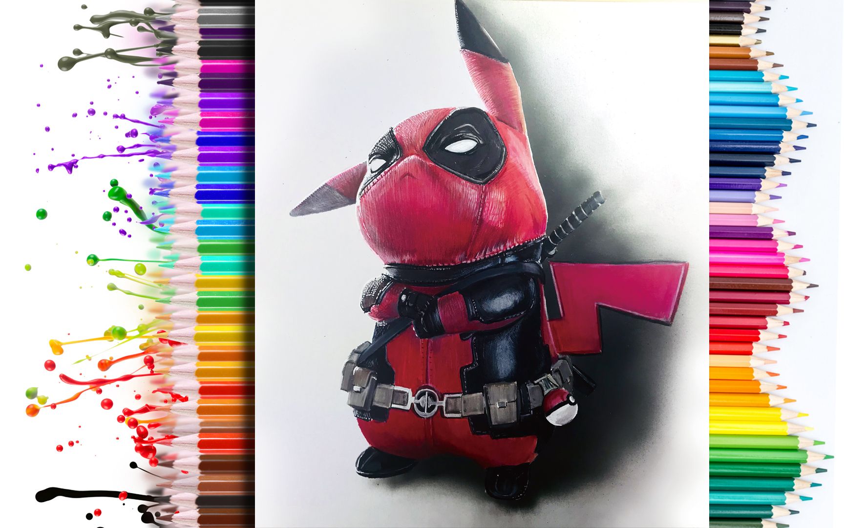 【马克笔彩铅手绘】当皮卡丘遇上死侍,听说你需要一个可爱的人来保护?