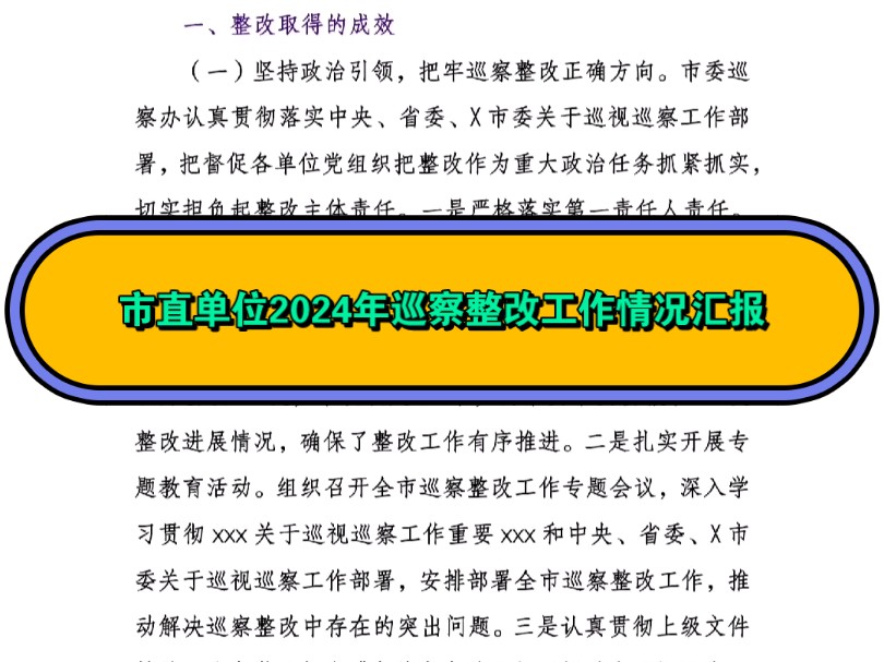 市直单位2024年巡察整改工作情况汇报哔哩哔哩bilibili