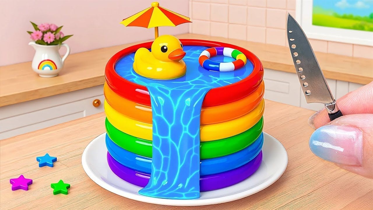 🌞夏日彩虹果冻泳池🌊 迷你蛋糕装饰的清爽世界 🍀 梦幻仙境