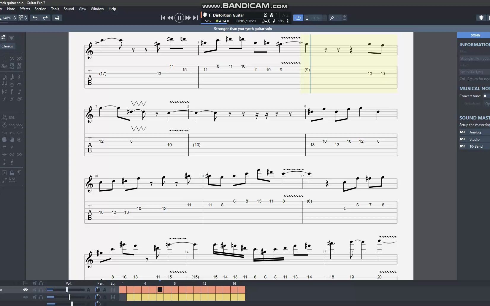 【自扒吉他谱】stronger than you 合成键盘solo(含贝斯)