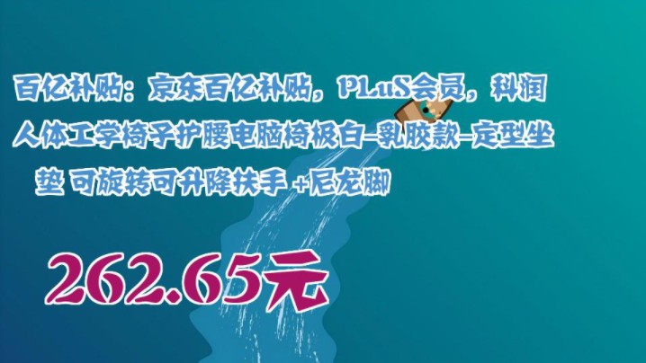 【262.65元】 百亿补贴:京东百亿补贴,PLuS会员,科润人体工学椅子护腰电脑椅极白乳胶款定型坐垫 可旋转可升降扶手 +尼龙脚哔哩哔哩bilibili