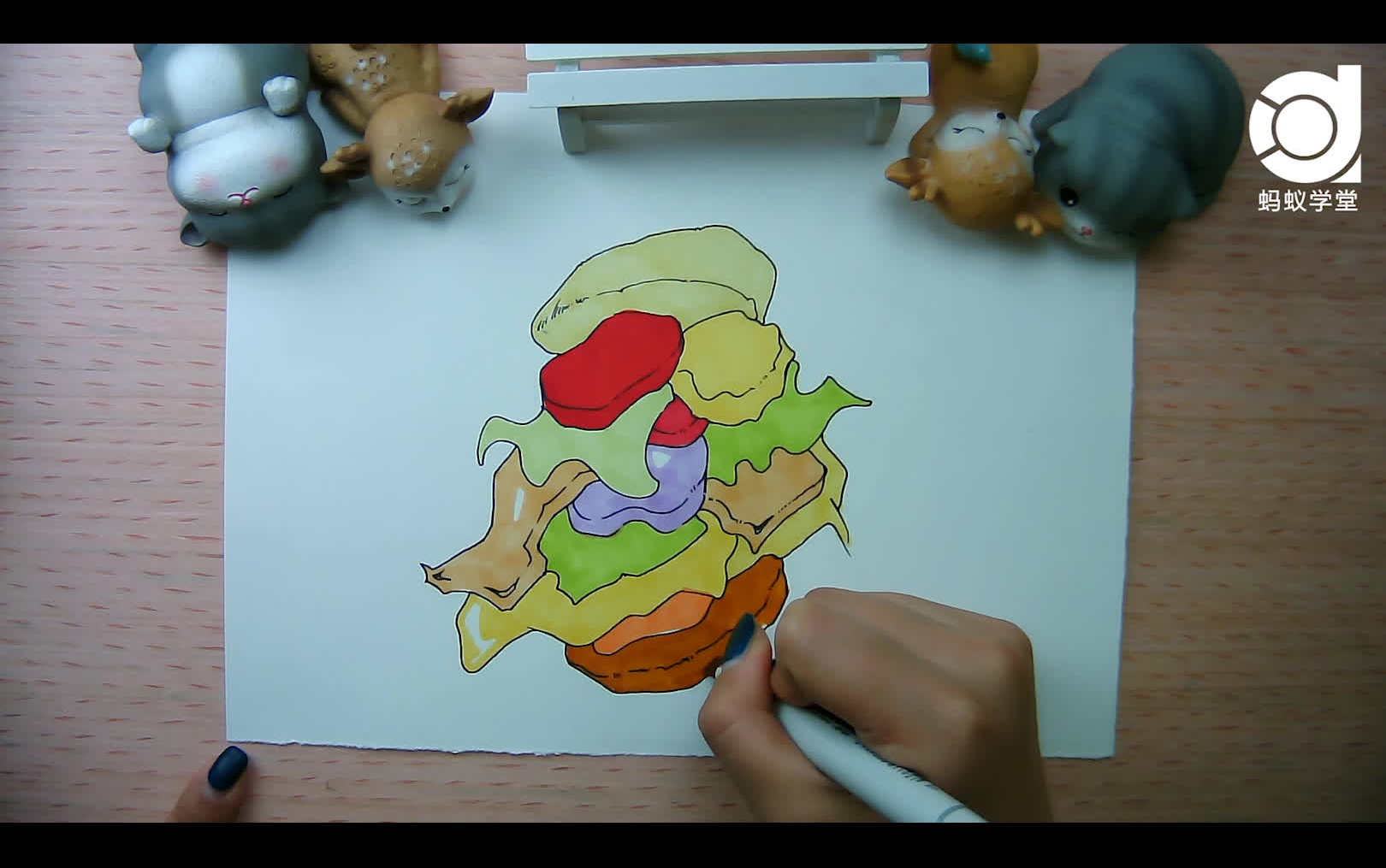 【济南蚂蚁学堂】天美设计 马克笔单元素 汉堡(进阶教程系列)_哔哩