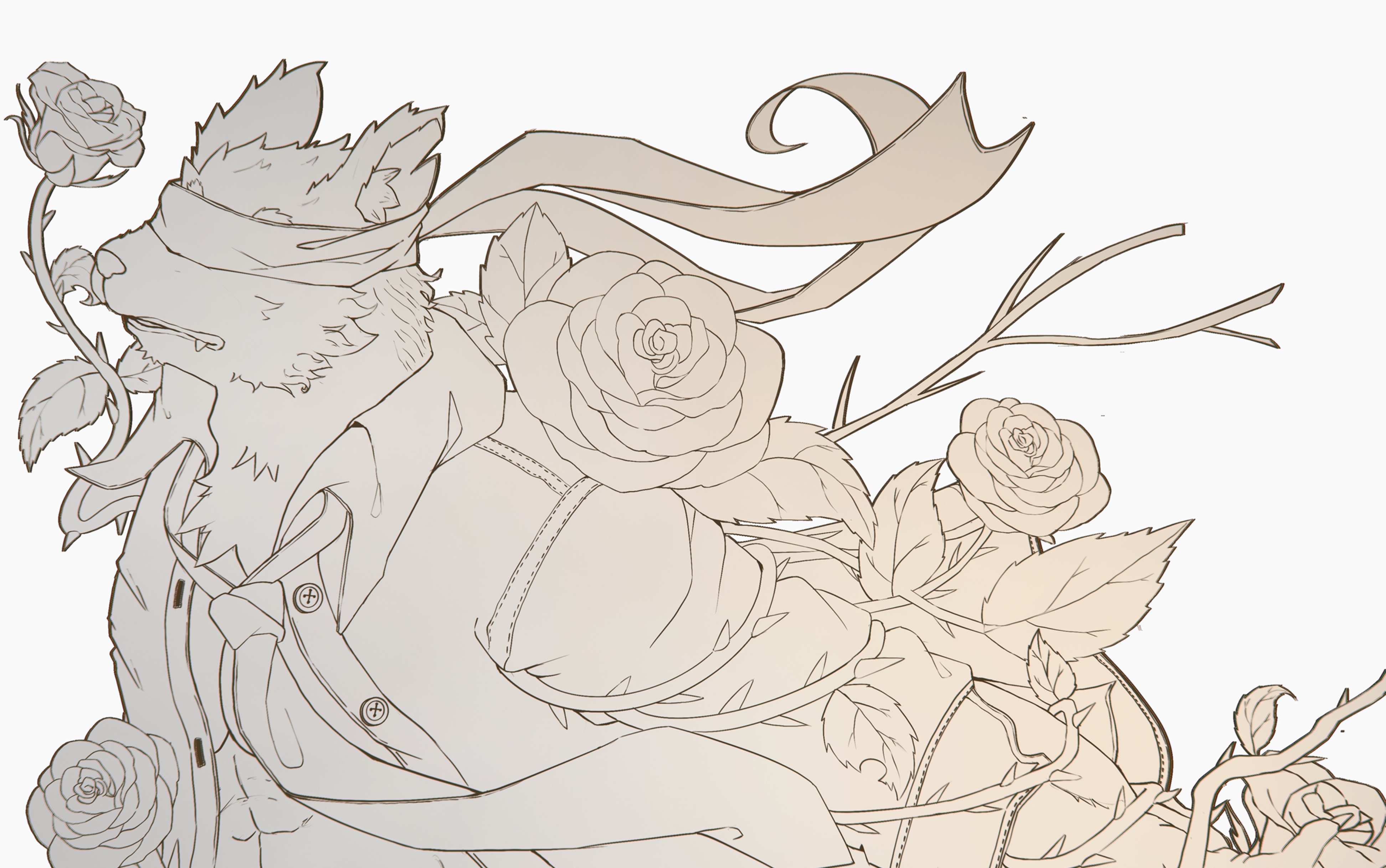 尝试笔刷磨合期的福瑞线稿绘画