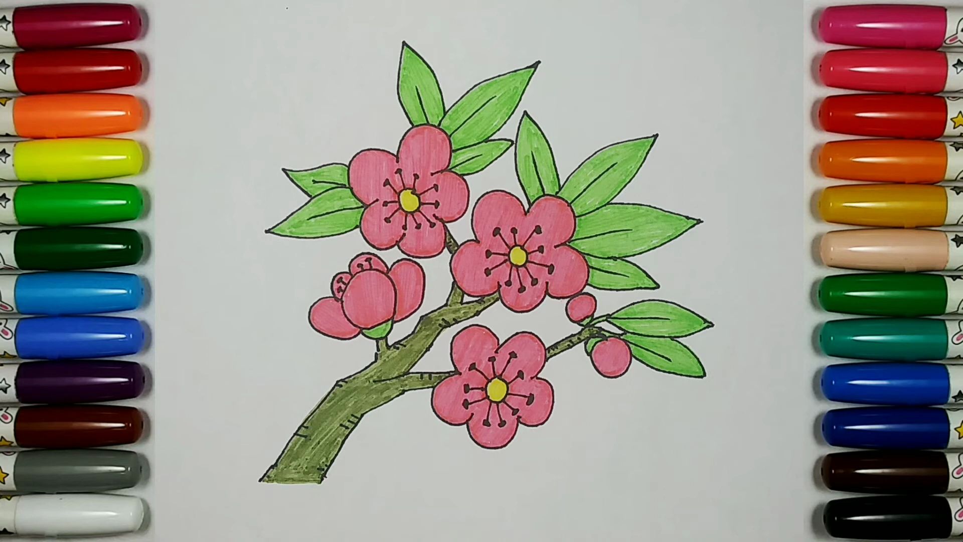 简易画桃花树图片