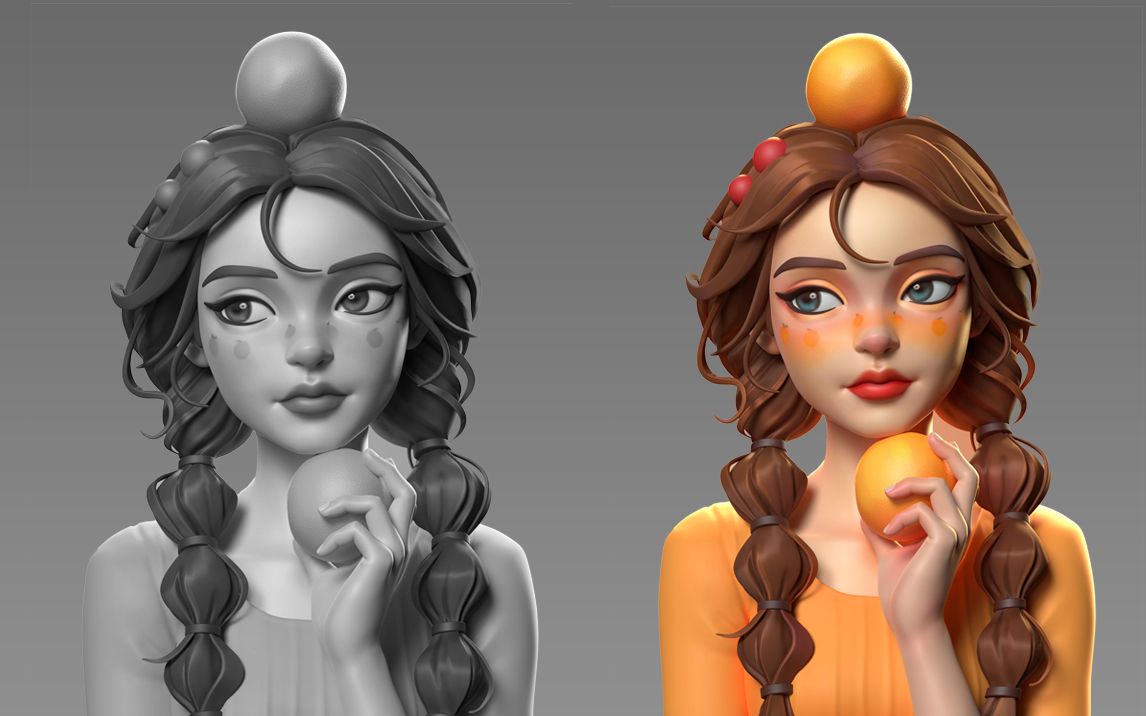 【zbrush雕刻】二次元卡通角色制作,人物上色方法与技巧