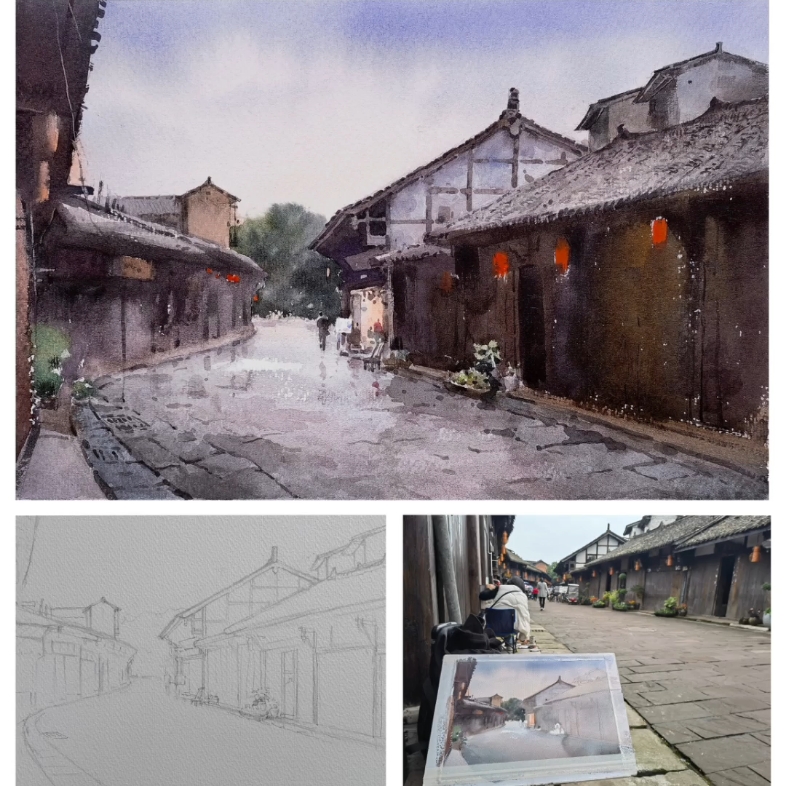 水彩建筑 |《午后》平乐古镇写生二