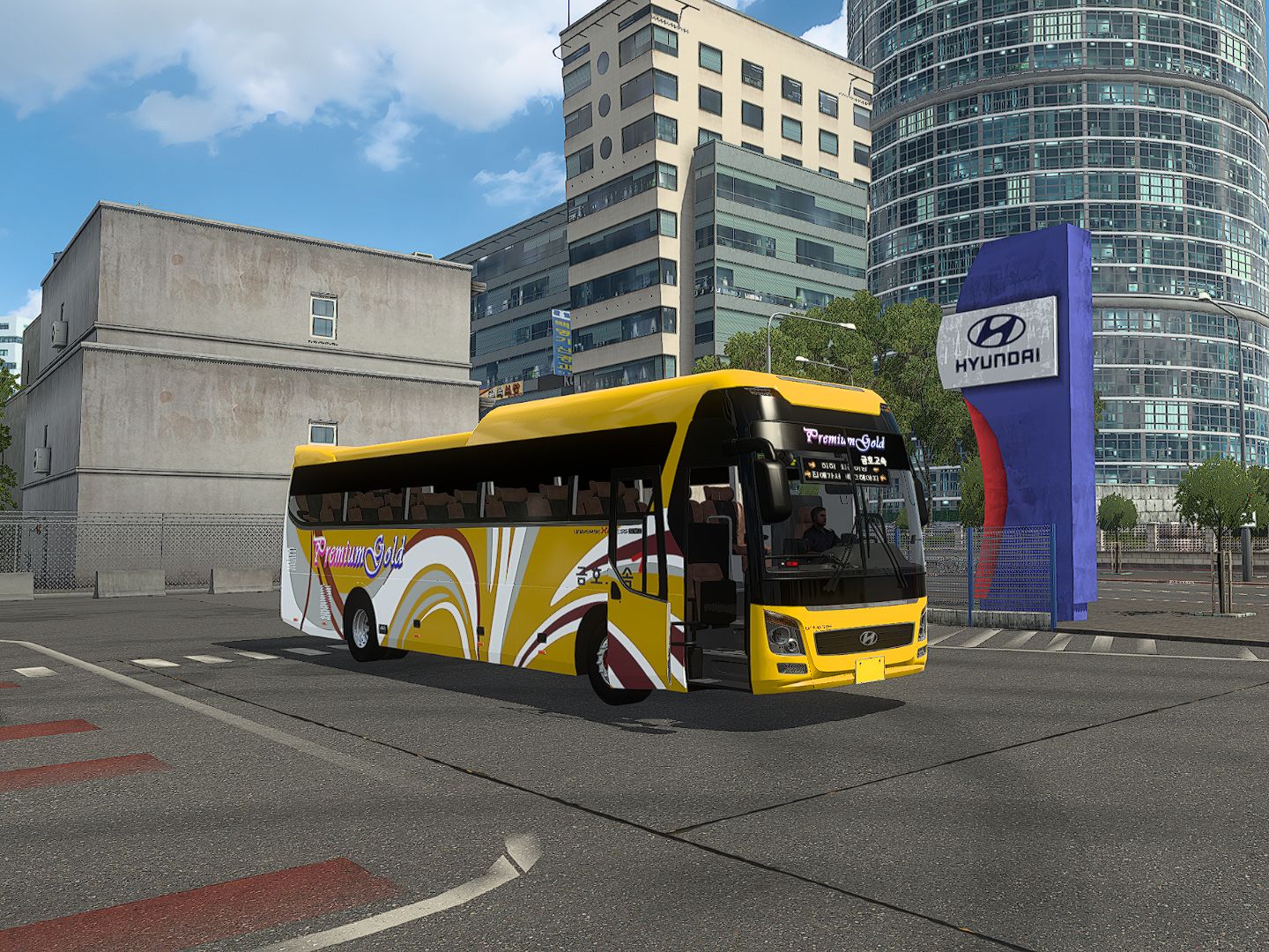 欧洲卡车模拟2驾驶现代大巴从韩国拉客几度飘洋过海到法国