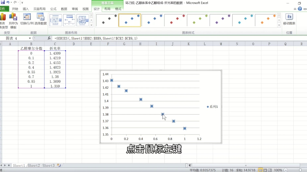 如何用excel绘制环己烷乙醇体系中乙醇的组成折光率之间的关系曲线?哔哩哔哩bilibili