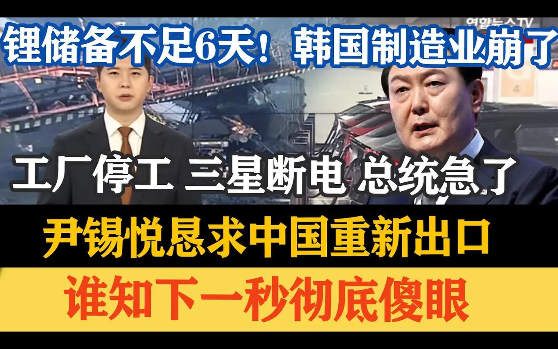 锂储备不足6天,韩国制造业崩了工厂停工,还欠300万辆汽车出口,尹恳求中国重新出口,谁知下一秒彻底傻眼哔哩哔哩bilibili