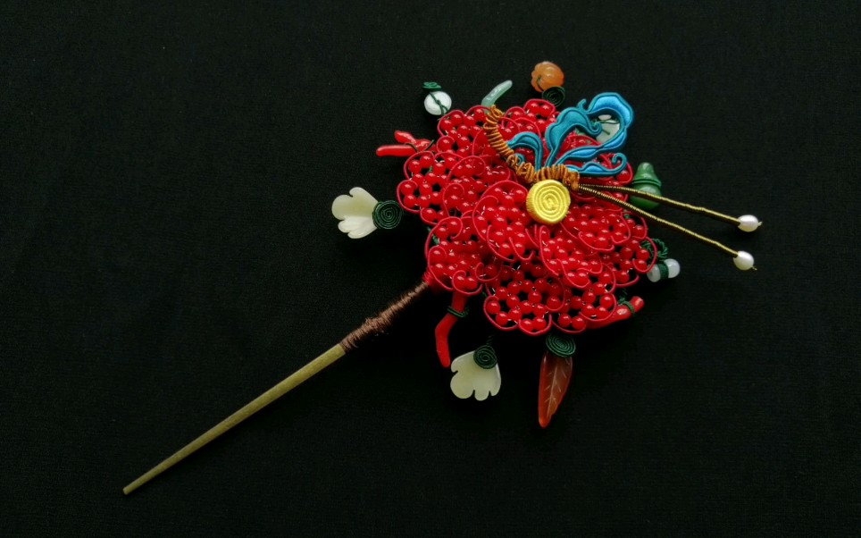 放故宫缉珠多宝簪做的盘扣蝴蝶缉珠多宝簪