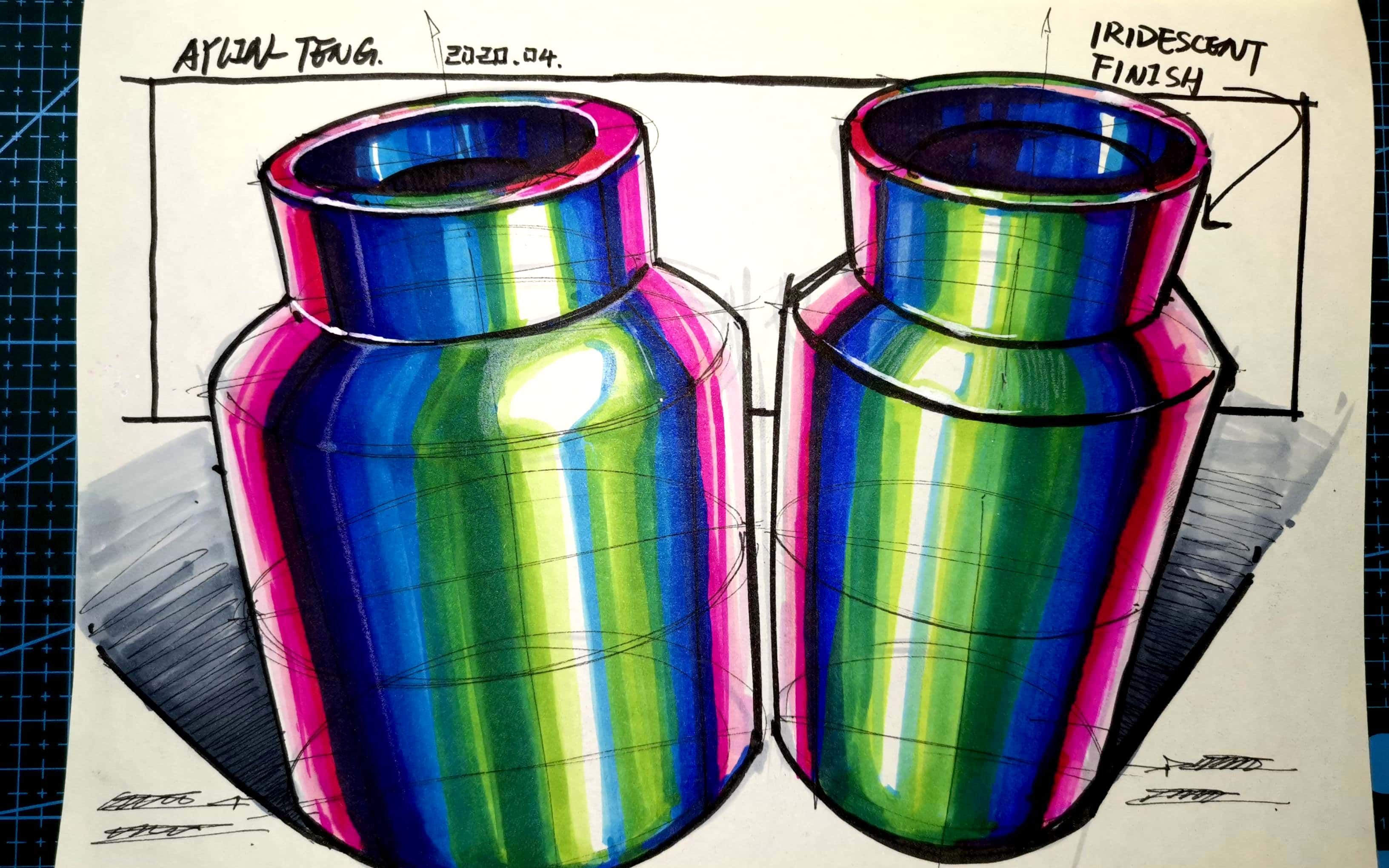 【产品设计手绘】镭射渐变金属质感马克笔表达训练原速版_哔哩哔哩