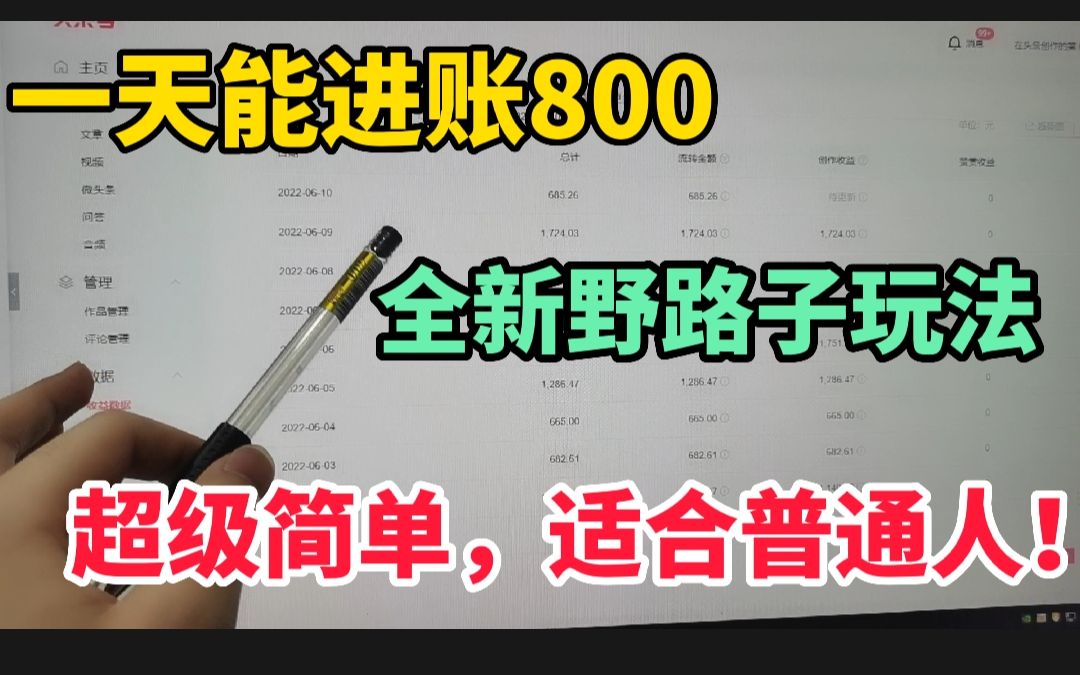 一天能进账800,看了就能做的实操,全新野路子玩法!适合普通人哔哩哔哩bilibili