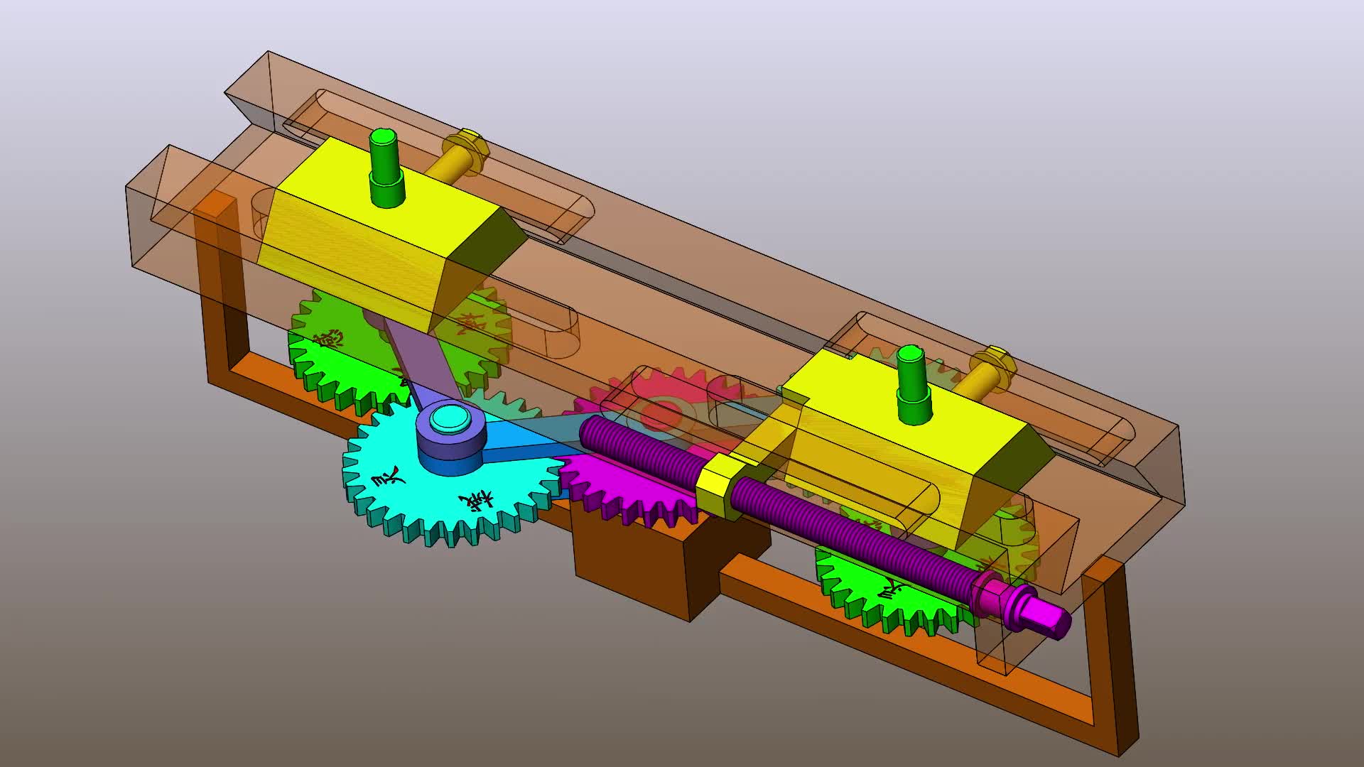 2个输出轴的间距可调装置,4个齿轮与2个滑块曲柄的机构!哔哩哔哩bilibili