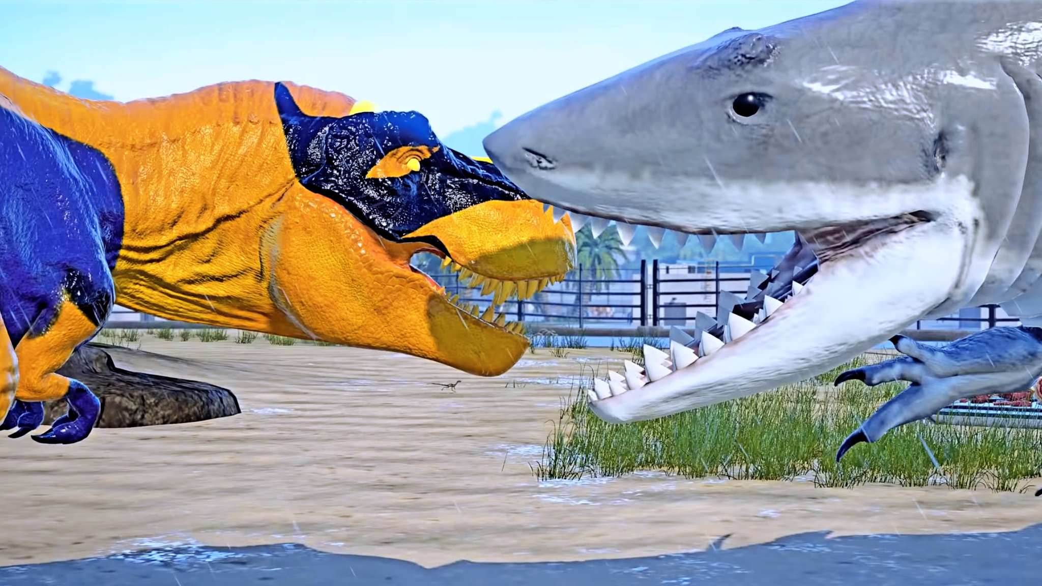"金刚狼"雷克斯暴龙 vs 鲨鱼王 ~ 侏罗纪世界进化