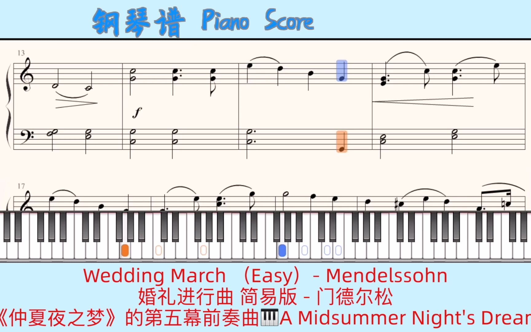 [图]Wedding March （Easy）- Mendelssohn?Piano Score钢琴谱指法 婚礼进行曲 简易版 - 门德尔松《仲夏夜之梦》?A M