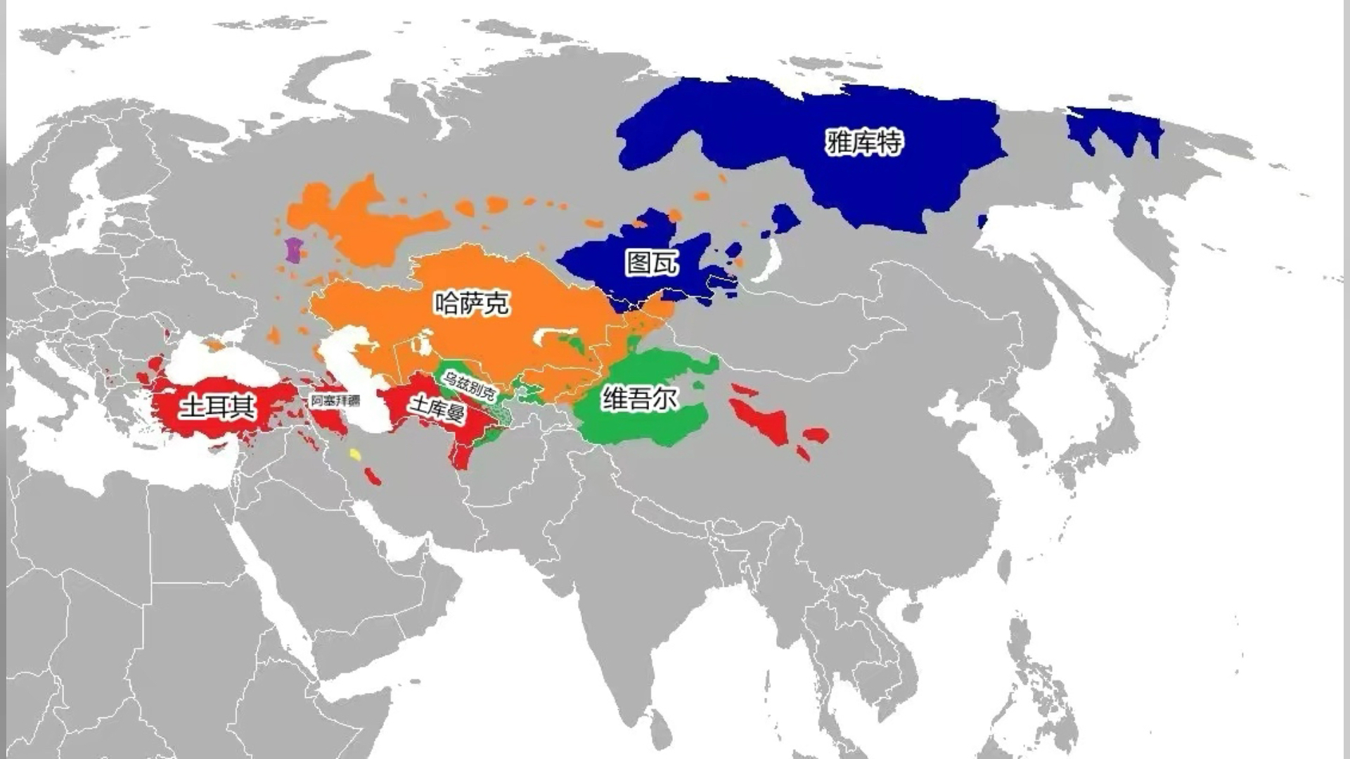 据基因鉴定,雅库特是突厥人,土耳其是突厥化希腊人,乌兹别克(柯尔克孜)是突厥化印欧人,哈萨克是突厥化蒙古人,土库曼是突厥化匈奴人,而维吾尔...