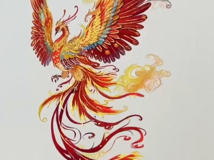 凤凰水彩手绘,用了一点珠光(临摹77改了一点)