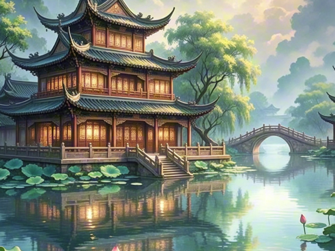 古风古朴莲花楼插画
