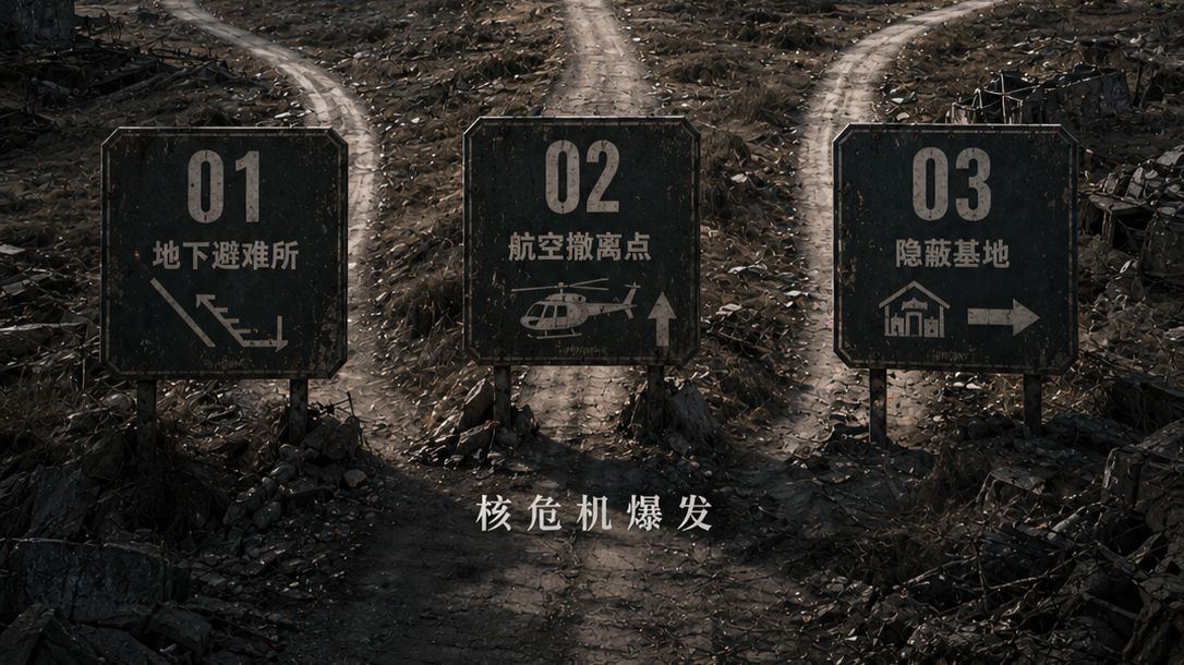 距核战争全面毁灭地表只剩半个小时，你有三个逃生选择，但只能选择一个，你选择？