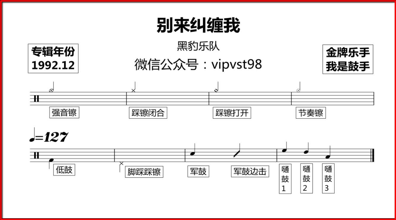 金牌乐手黑豹乐队别来纠缠我鼓谱动态鼓谱drumscore