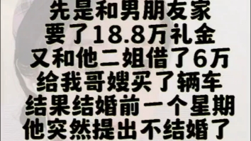 我离异带孩子,要了18.8万彩礼,又和他二姐借了6万给我哥嫂买车,结果婚前一个礼拜他说不想跟我结婚了,他怎么突然变了,我能挽回吗?哔哩哔哩...