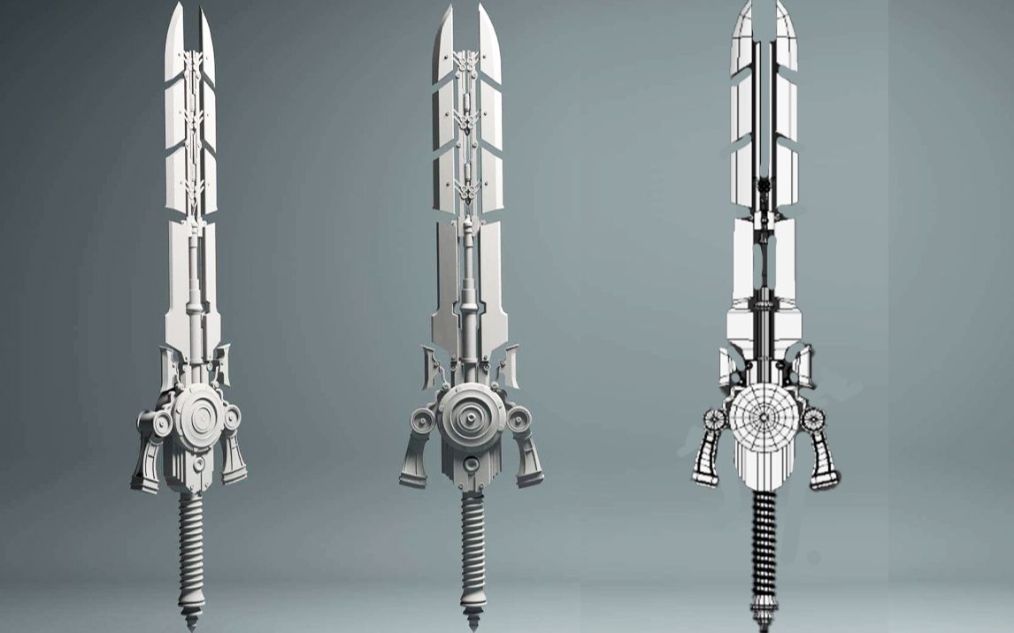 3dmax游戏建模次时代武器模型赛博剑制作全流程模型uv贴图渲染保姆级