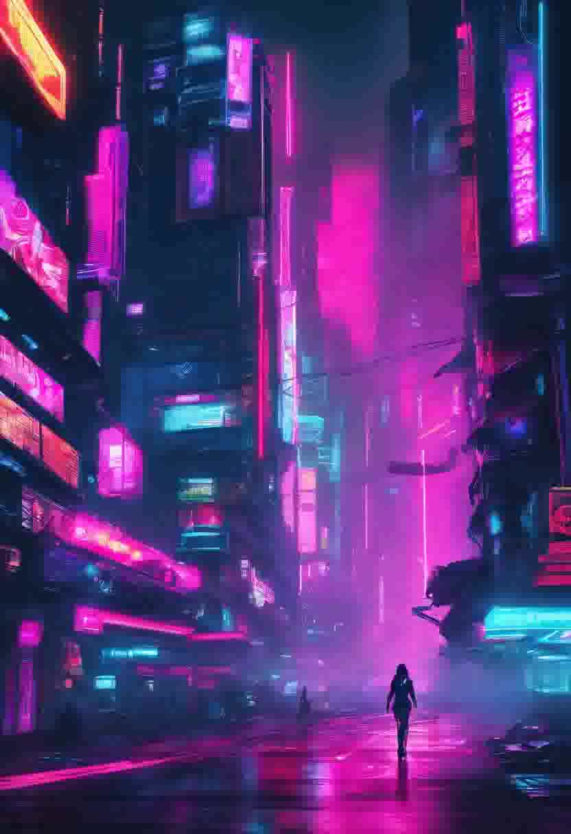 赛博朋克城市体积光广阔的视野向上视图喜怒