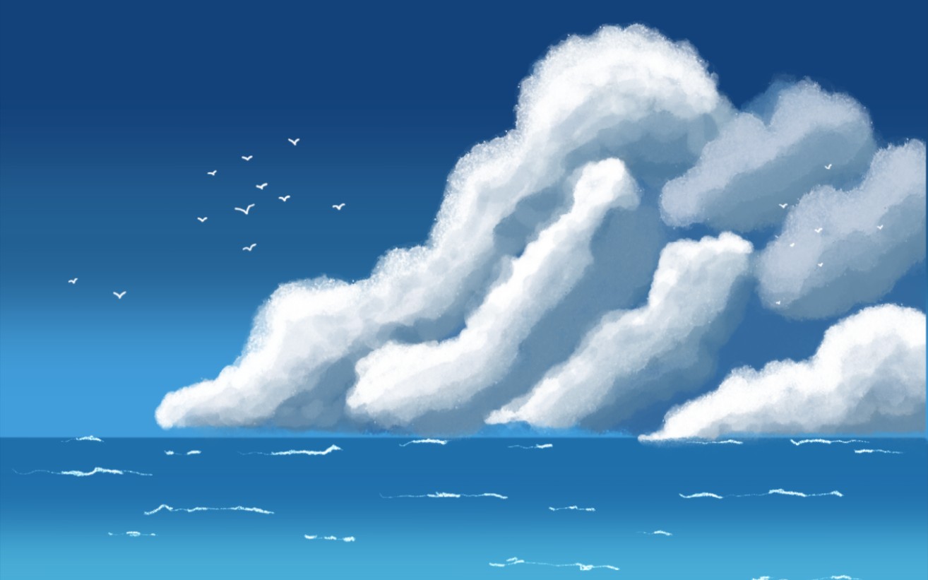 0基础画画作业27,但是画世界pro,水天一色