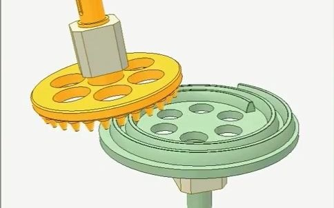 机构动画——阿基米德螺旋齿轮和销齿轮