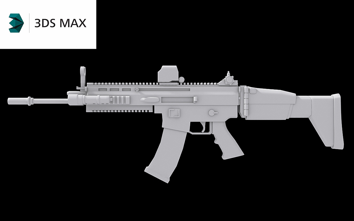 3dmax建模—和平精英"scarz"步枪基础模型制作,枪械模型布线卡线教学
