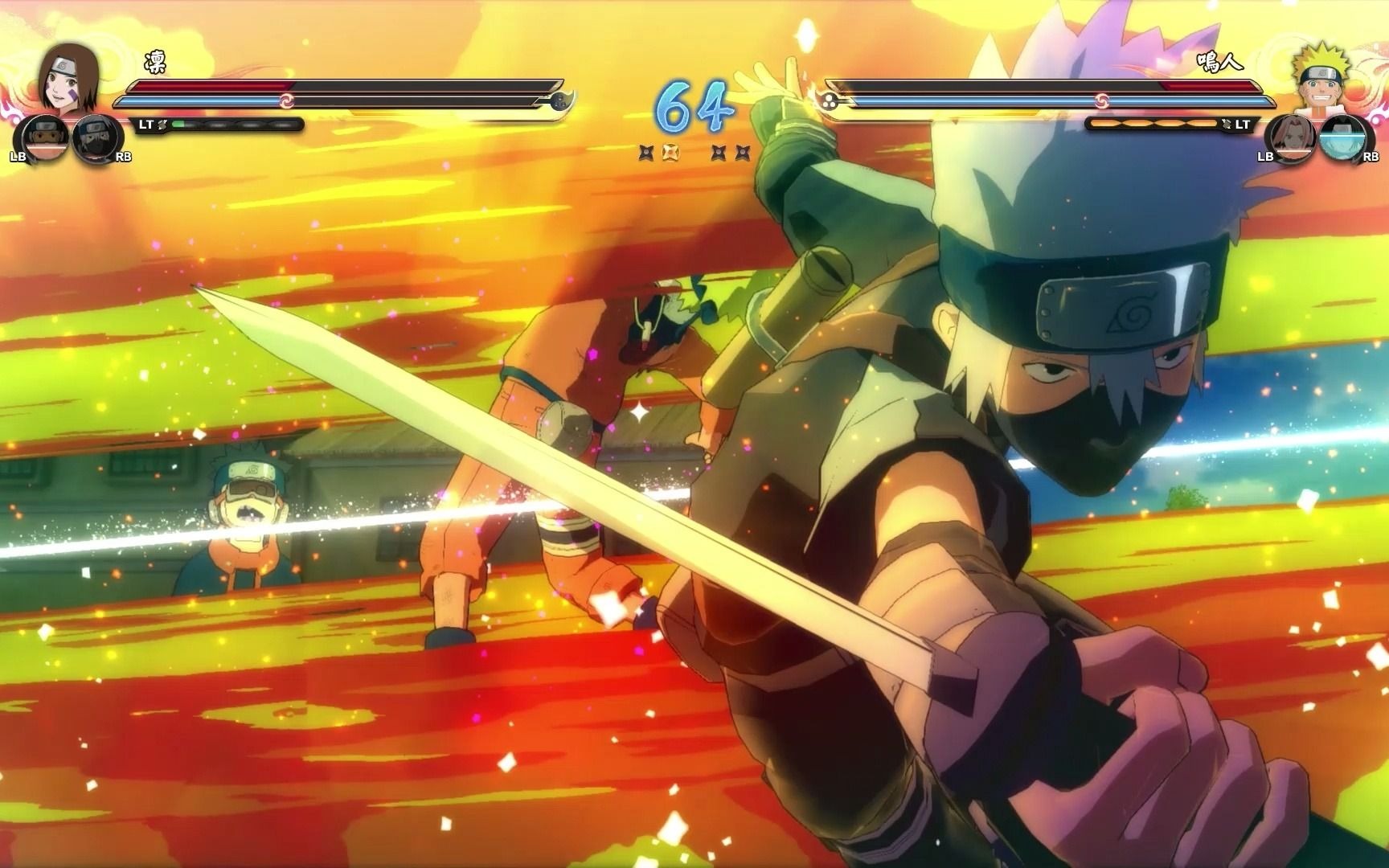 活动  火影忍者-究极风暴4,战斗集锦,少年卡卡西,带土,琳小队战斗,一