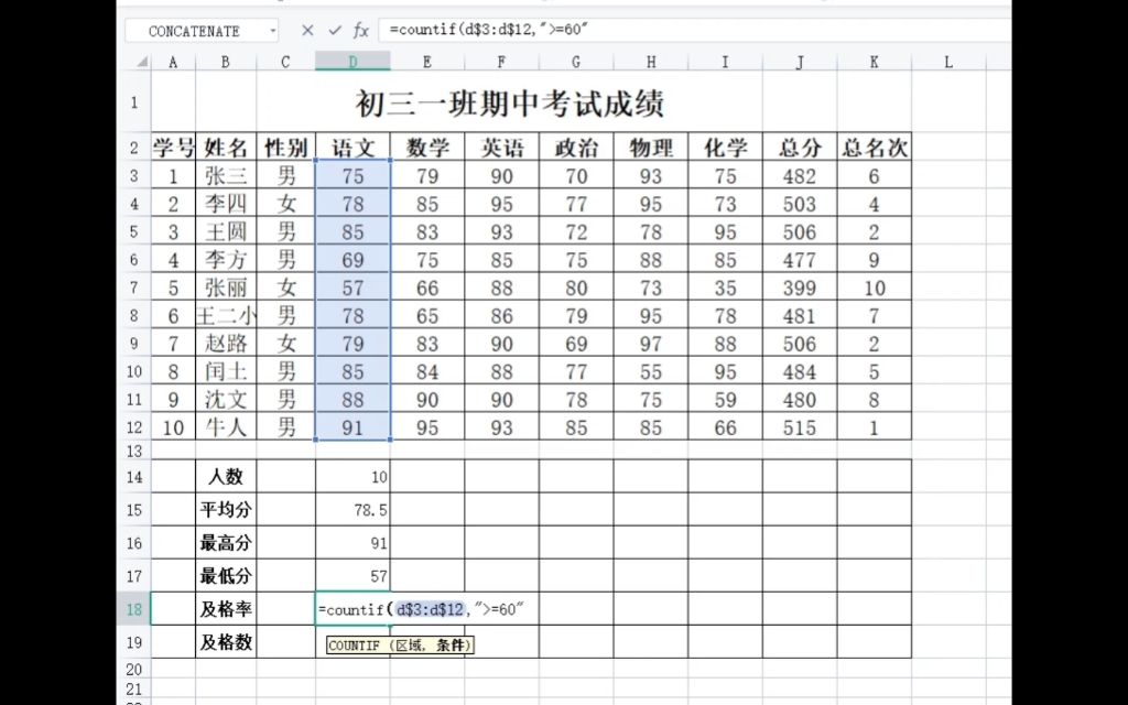 [图]高效班主任-快速计算平均分与及格率