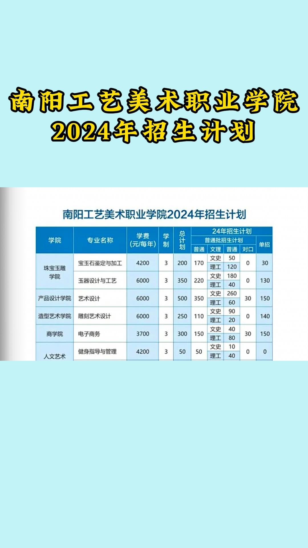 南阳工艺美术职业学院2024年招生计划哔哩哔哩bilibili