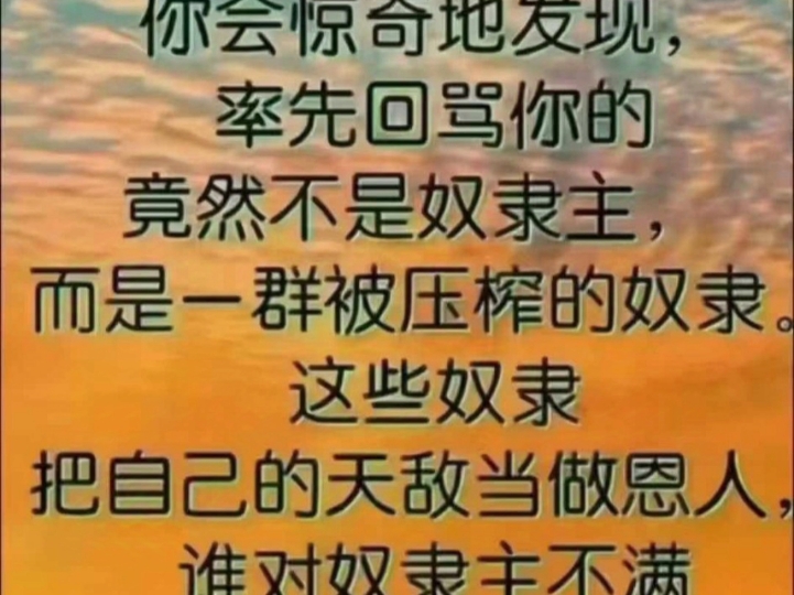 当你骂奴隶主的时候,你会惊奇地发现,率先回骂你的竟然不是奴隶主,而是一群被压榨的奴隶.这些奴隶把自己的天敌当做恩人,谁对奴隶主不满他们就攻...