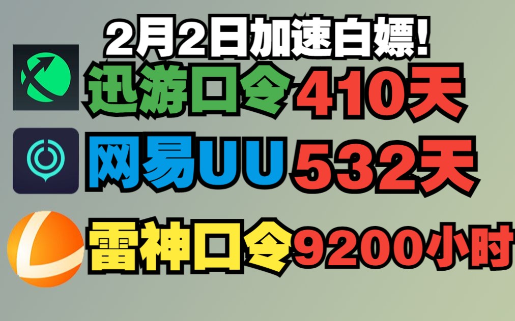 2月2日 网易UU加速器免费白嫖510天 雷神口令9000小时!人手一份!奇妙小黑盒迅游周卡月卡免费领!!网络游戏热门视频