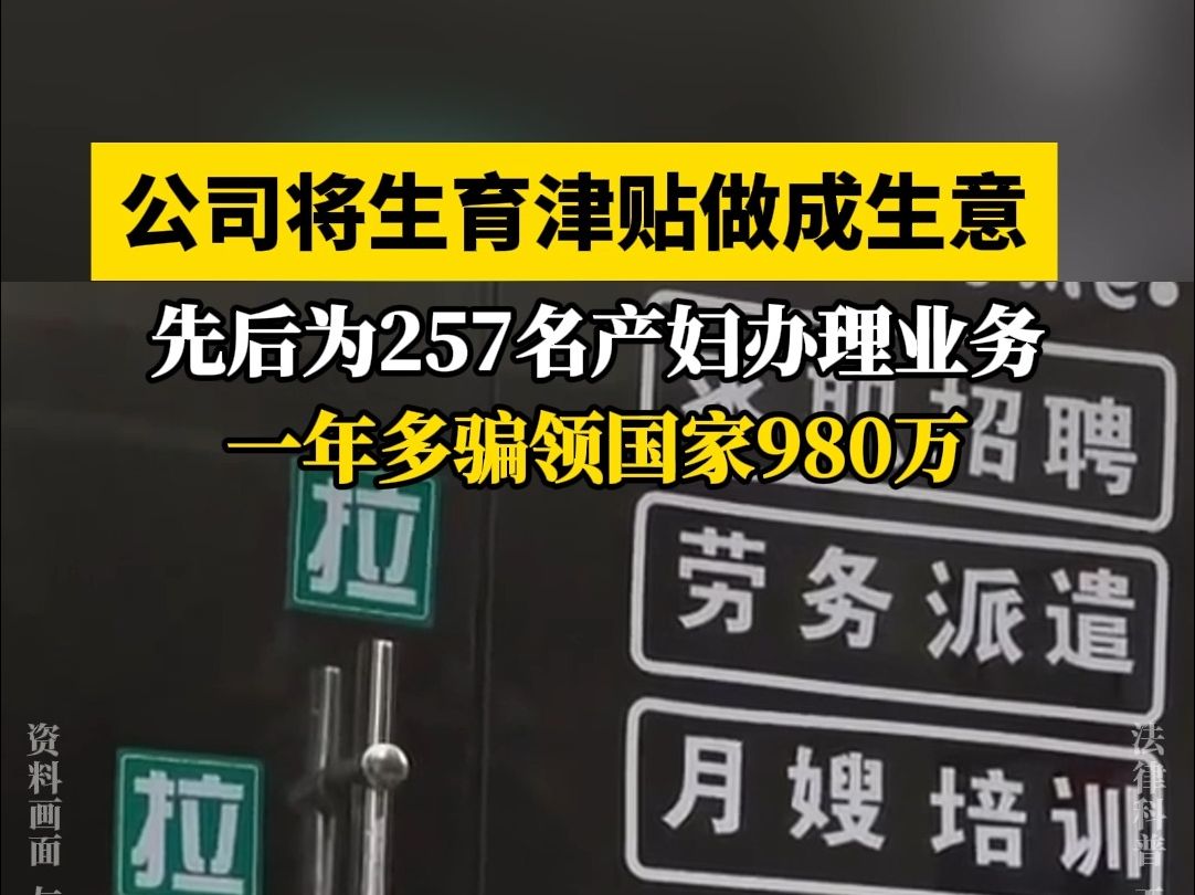 公司将生育津贴做成生意,先后为257名产妇办理业务,一年多骗领国家980万哔哩哔哩bilibili