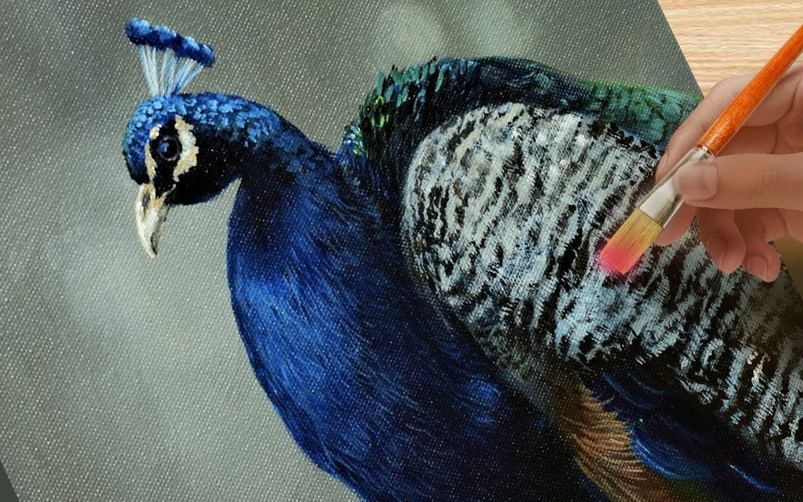 [图]【写实丙烯画】【绘画教程】【大触】孔雀-Peacock Realistic Acrylic Painting