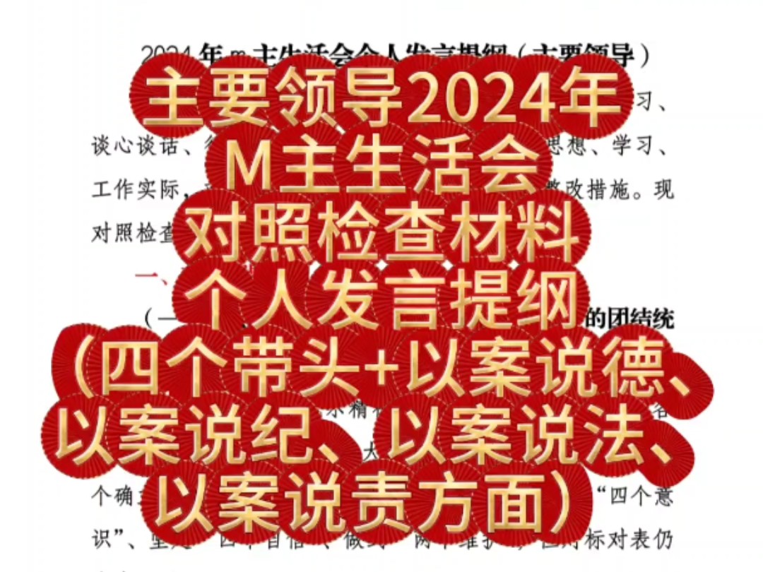 主要领导2024年M主生活会对照检查材料个人发言提纲(四个带头+以案说德、以案说纪、以案说法、以案说责方面)哔哩哔哩bilibili