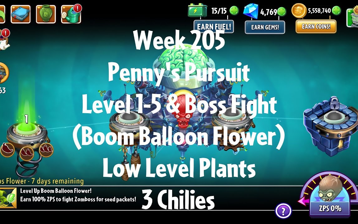 PvZ2 Penny's Pursuit Week 205 (Boom Balloon Flower)  3 Chilies哔哩哔哩bilibili