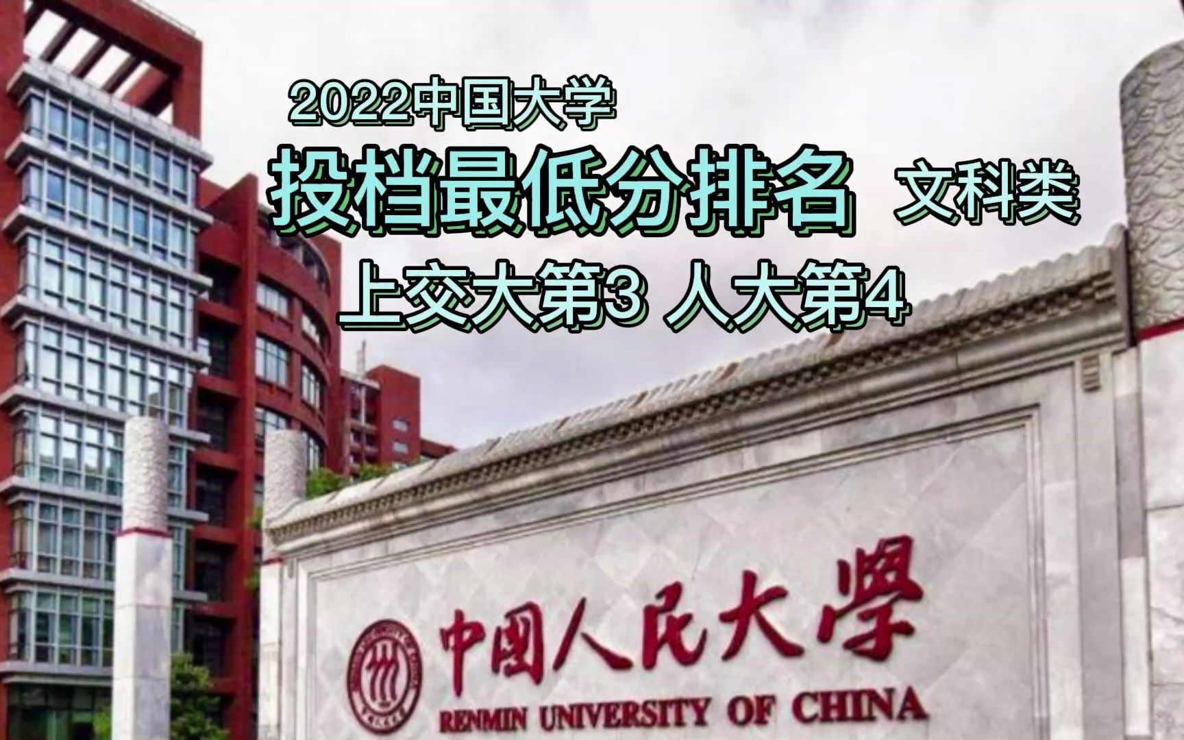 2022年中国大学投档最低分排名(文科类):上交大第3,人大第4哔哩哔哩bilibili