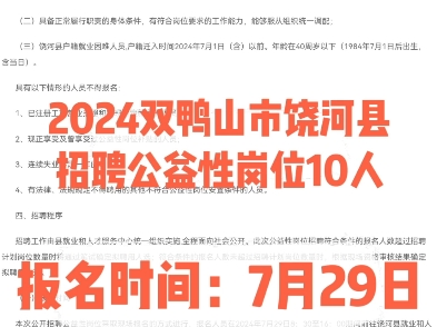 2024双鸭山市饶河县招聘公益性岗位10人.报名时间:7月29日哔哩哔哩bilibili