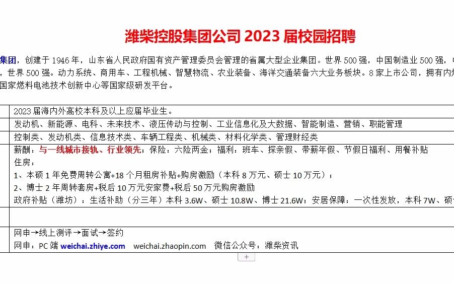 世界500强,六险二金潍柴集团23届校园招聘启动哔哩哔哩bilibili