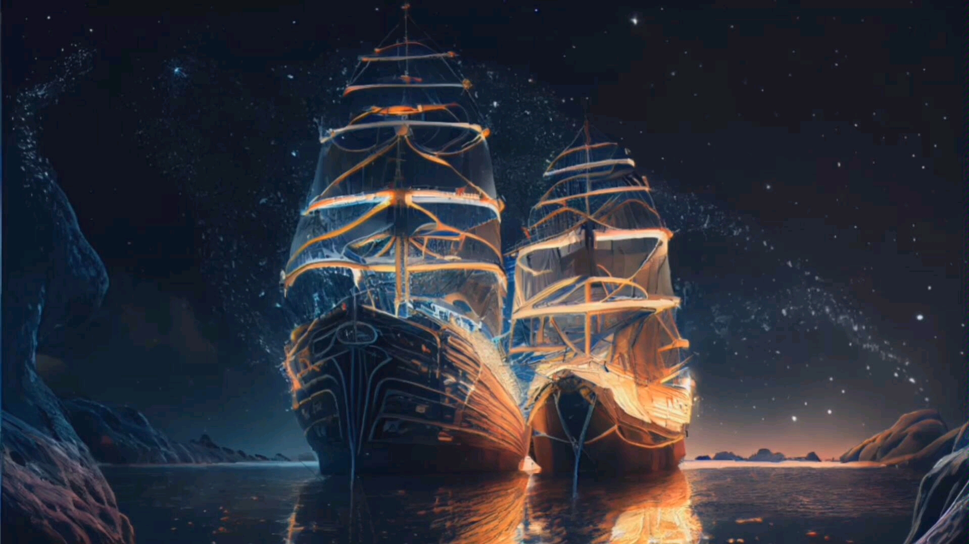 梦幻星空与船风景游览动态图系列