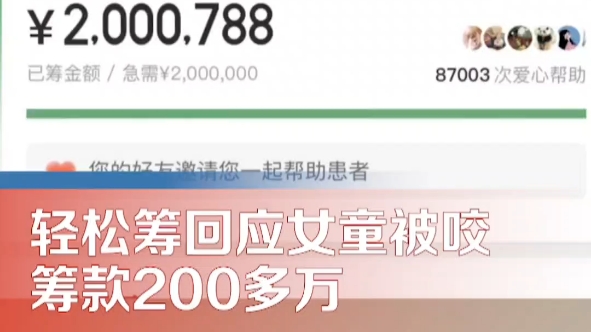 【轻松筹:#被狗咬女童未使用善款将全退回#】10月25日晚间,轻松筹官方就被烈犬咬伤女童家属募捐的200万款项发布退款说明哔哩哔哩bilibili