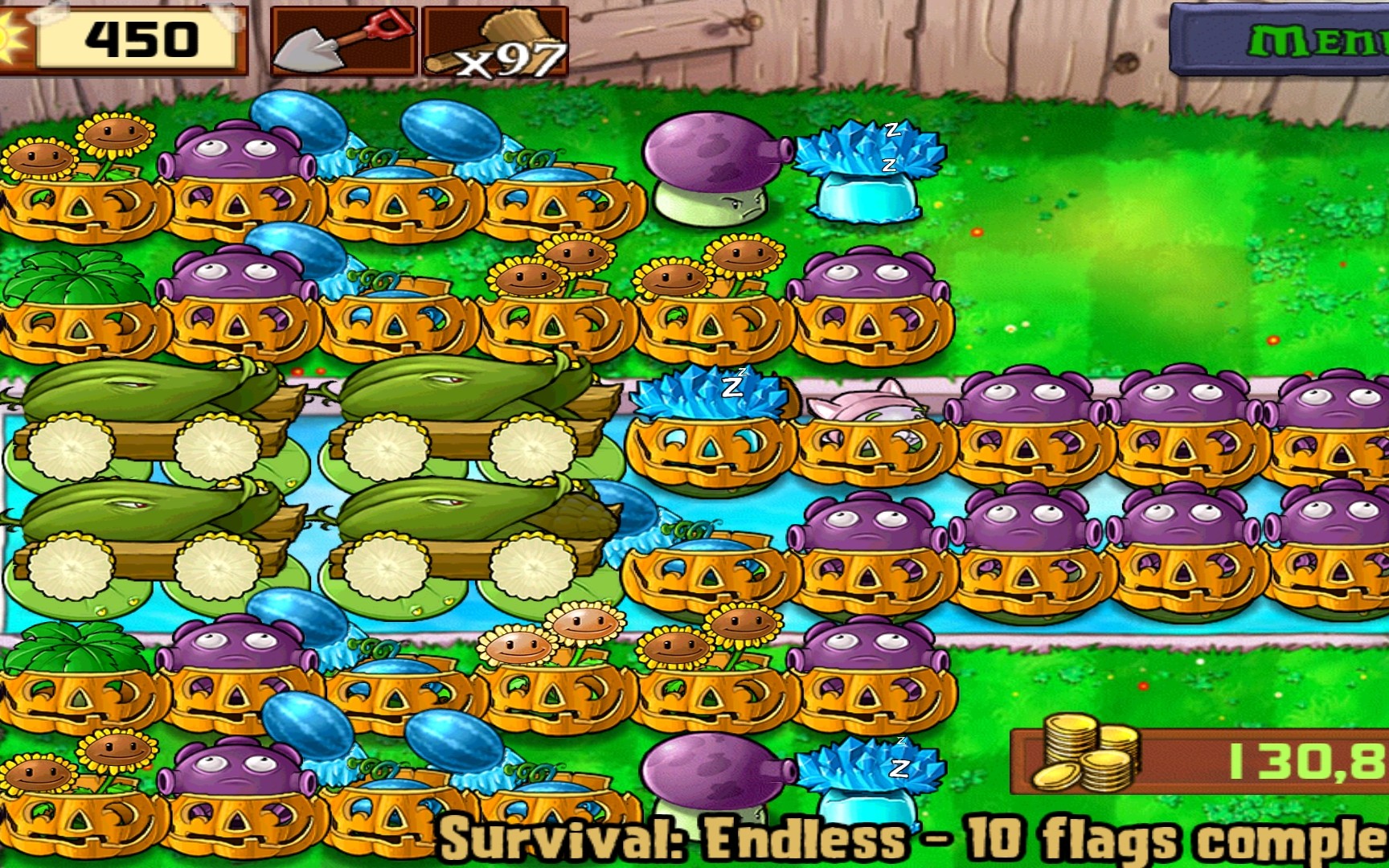 pvz无尽模式4炮6花阵