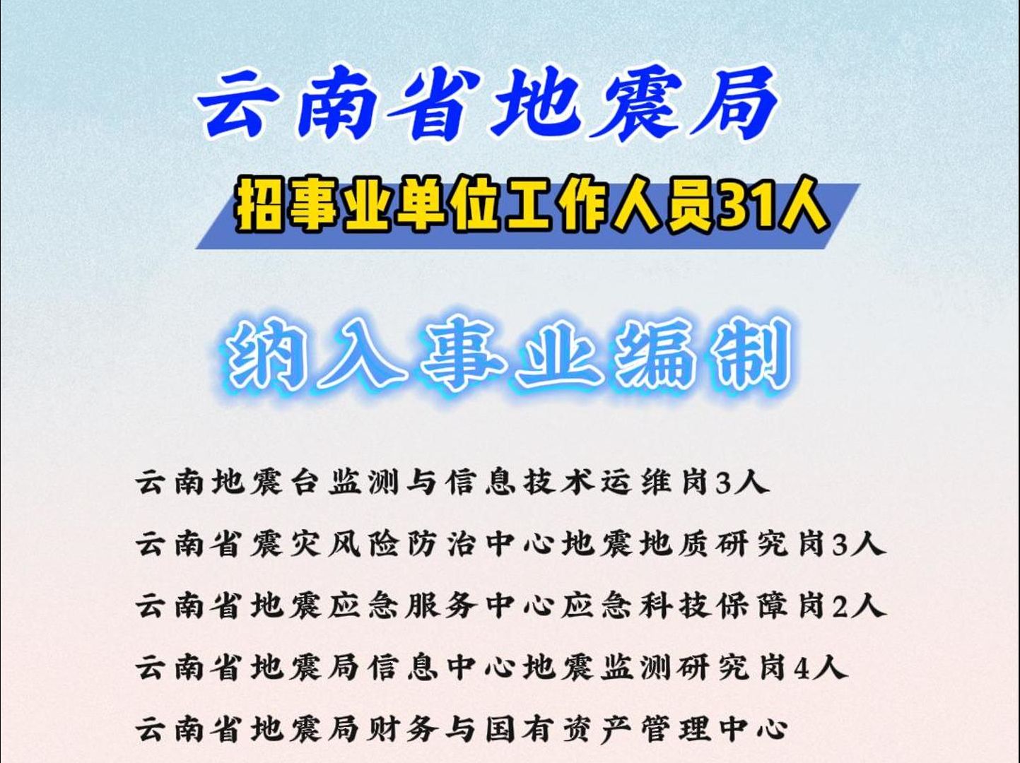 云南省地震局招事业单位工作人员31人哔哩哔哩bilibili