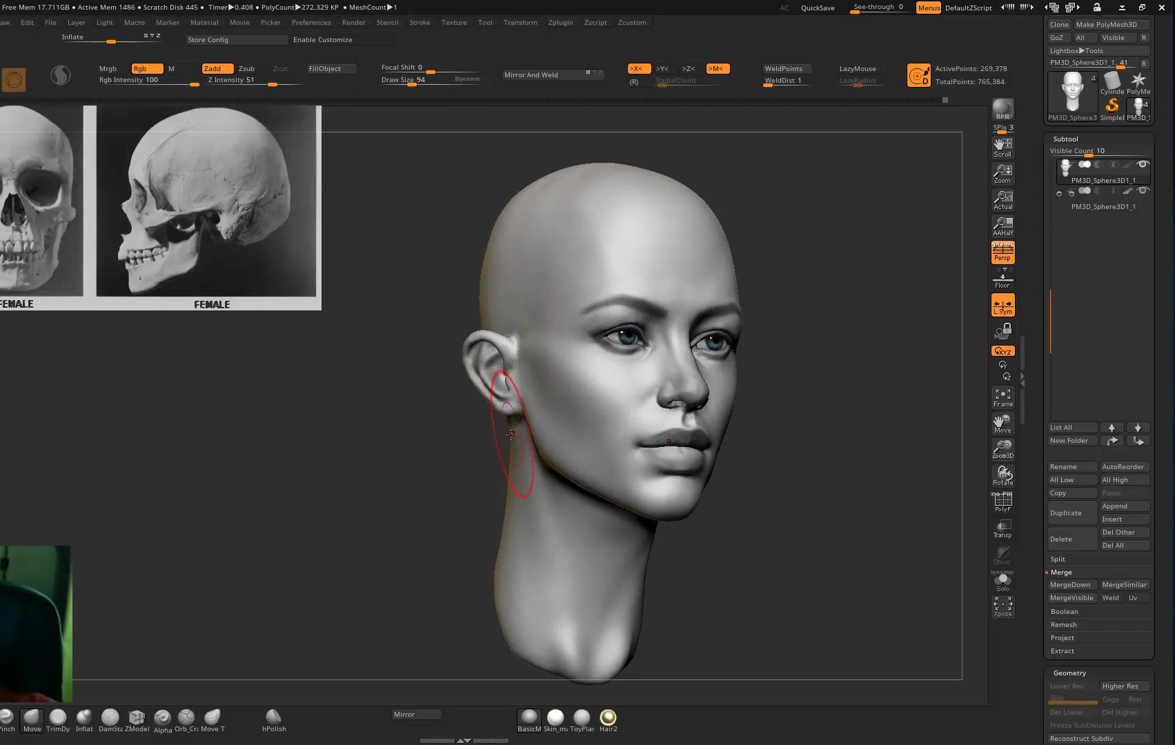 zbrush女性人头从球速雕