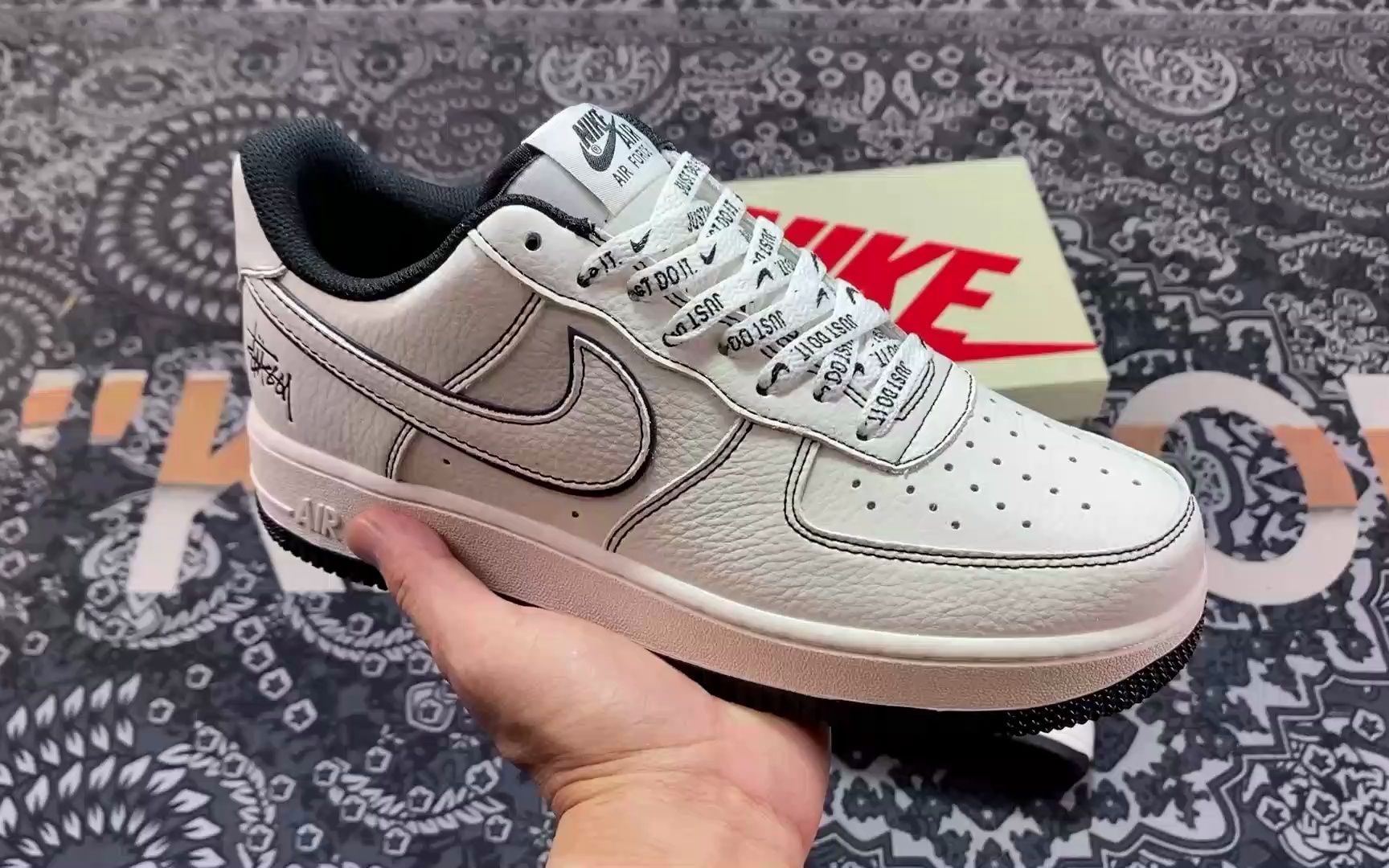 stussy x nike air force 1 low 斯图西白黑低帮休闲运动鞋滑板鞋莆田