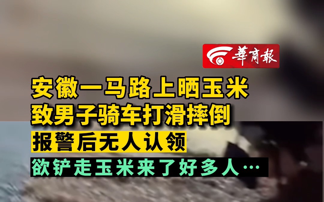 安徽一马路上晒玉米致男子骑车打滑摔倒 报警后无人认领 欲铲走玉米来了好多人…哔哩哔哩bilibili