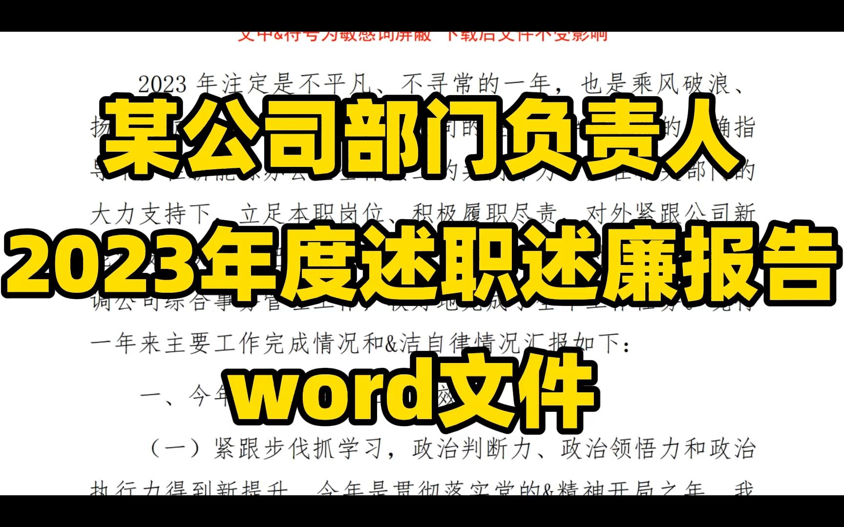 某公司部门负责人 2023年度述职述廉报告 word文件哔哩哔哩bilibili